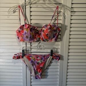 Guess Floral Ruffle Bikini - Pink & Purple